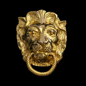 Vintage 1974 Signed Mimi Di N Gold Tone Lions Head Doorknocker Belt Buckle